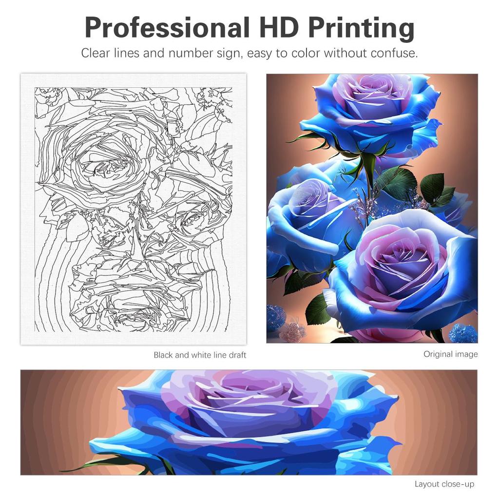 RUOPOTY Картина по номерам своими руками с рамкой, акриловая краска на холсте, картина по номерам для взрослых, стартовые наборы, 40x50 см, синяя роза