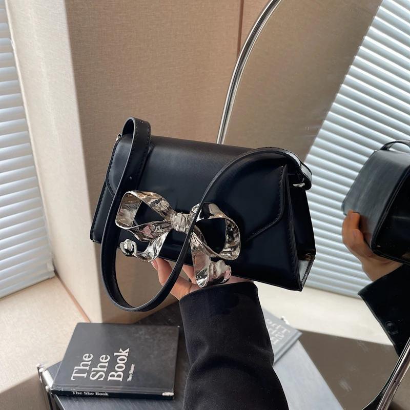 Весенние и летние модные сумки через плечо с бантом для женщин, роскошные дизайнерские однотонные сумки из искусственной кожи через плечо