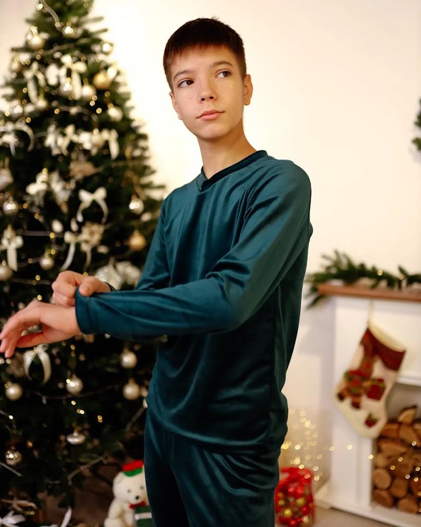 Пижама – Плюшевый велюровый комплект для мальчиков-подростков, Теплый зимний комфорт, Зима, 6412-030 HC