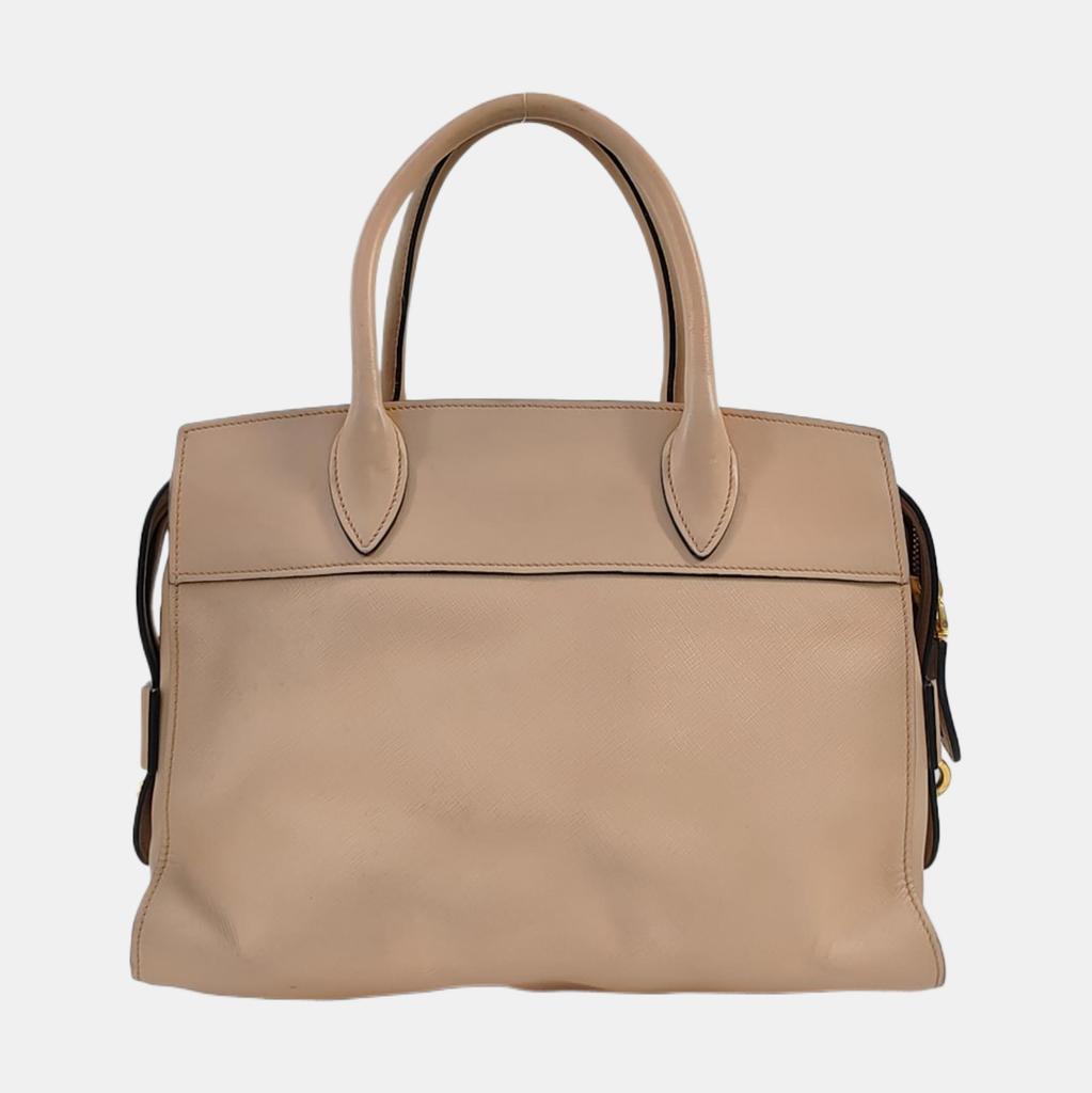 [Pre-Owned] Esplanade Beige Calfskin Crosshatch Tote Shoulder Crossbody Bag Gold Hardware Detachable Strap - Good #1BX7O0