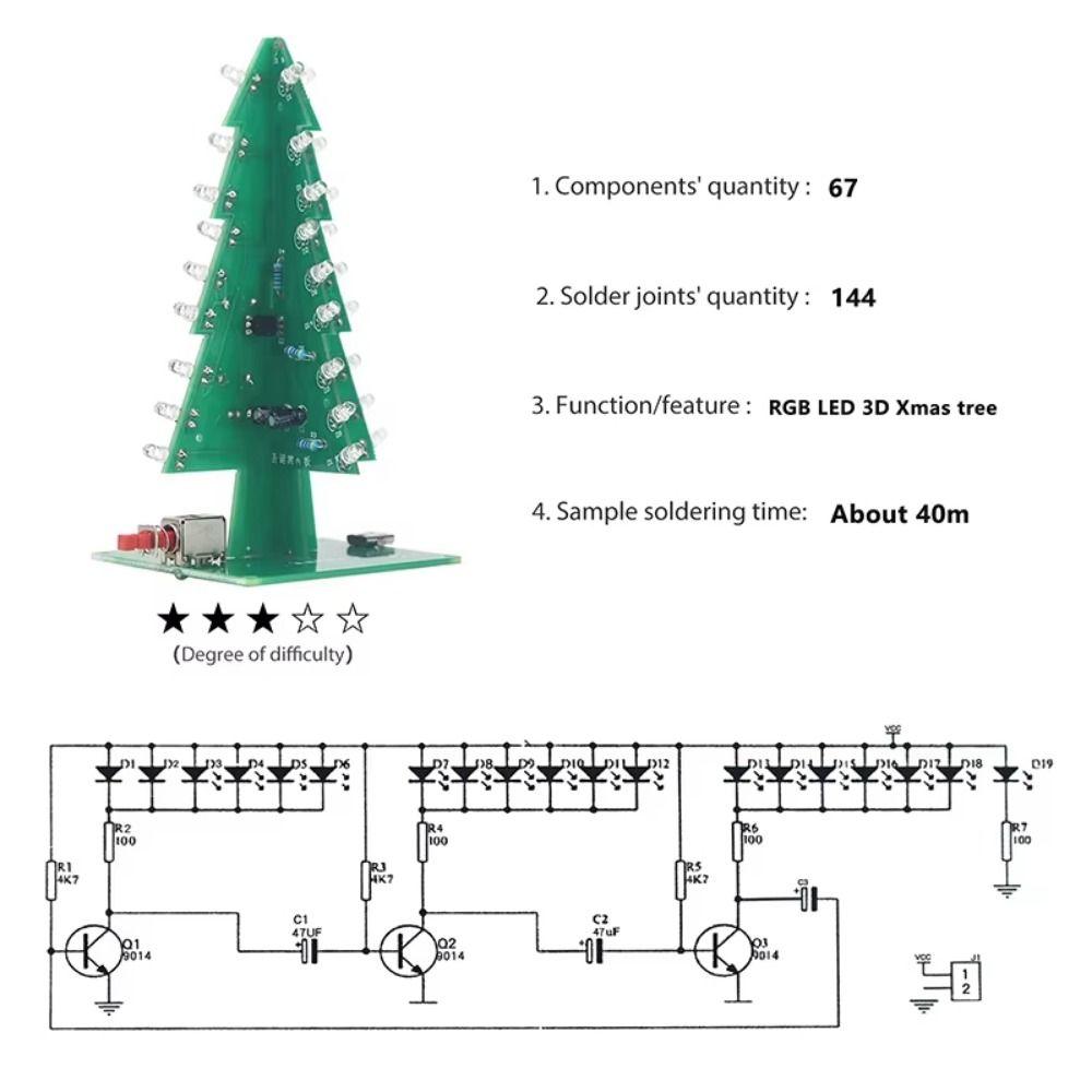 Red Green Yellow LED 3D LED Christmas Tree Kit Christmas Tree Flashing LED PCB DIY Projects