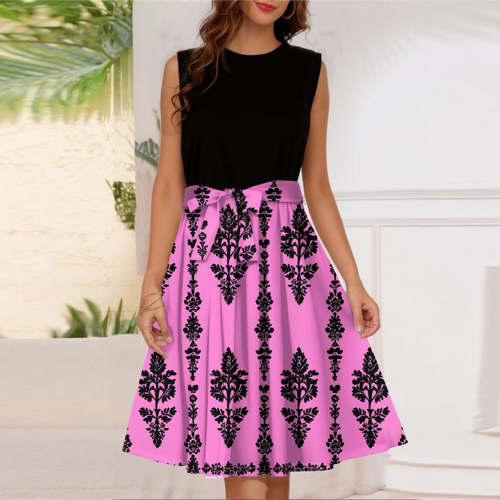 Женское модное повседневное короткое платье без рукавов со шнуровкой и круглым вырезом