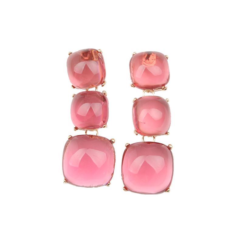 Pink Crystal Necklace Earrings Set Gold-Plated Base Shiny Gradient Pink Gems For Weddings Parties Evening Events