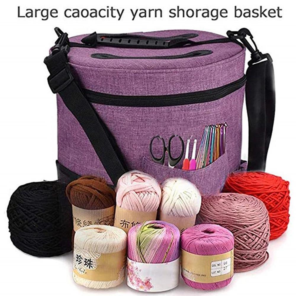Сумка для хранения вязальных инструментов, органайзер для пряжи, сумка-тоут, большая вместимость, портативная, с передними спицами и крючками, карманом