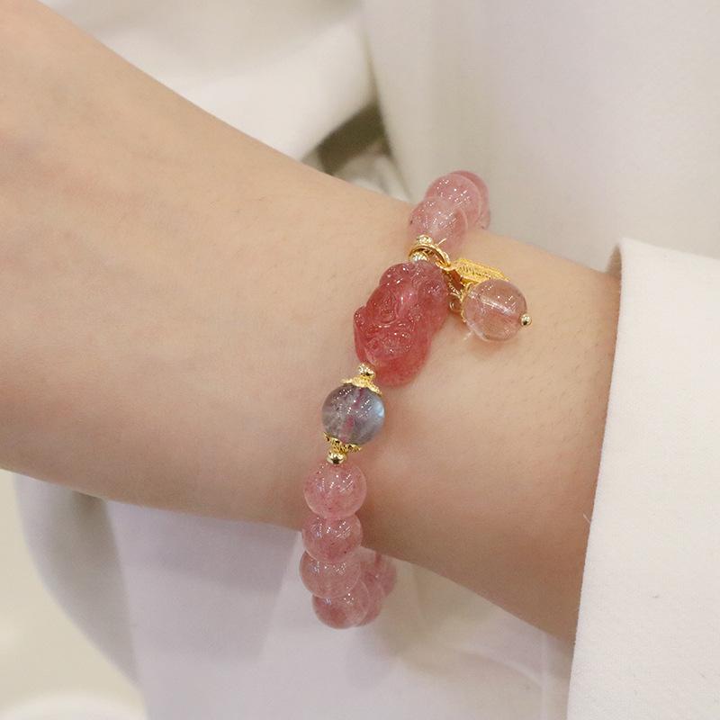 Super Natural Strawberry Crystal I Rabbit Bracelet Bangles Women Fashion Jewelry Accessories Gift