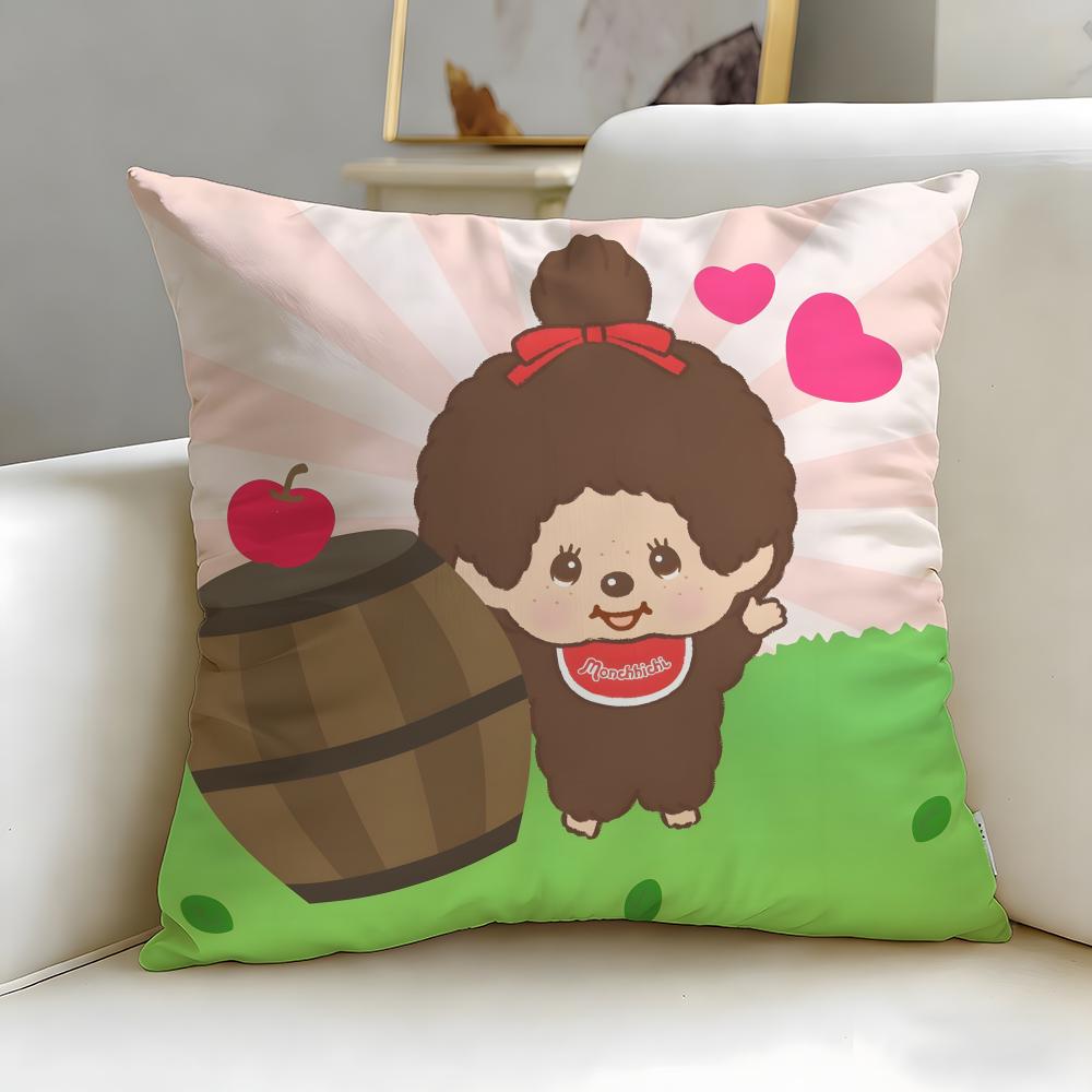 classic toy brand Monchhichi Cushion Cover Soft EasyWash Pillow Case Versatile for Couch Bed Travel and Office
