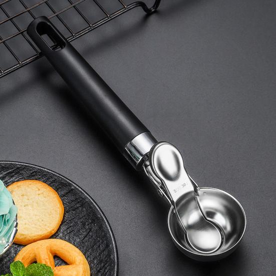 Ложка для мороженого из нержавеющей стали с триггером Легко чистится, антипригарная ручка Легкая ручка Ложка для печенья для мороженого, мороженого, смузи, фруктов