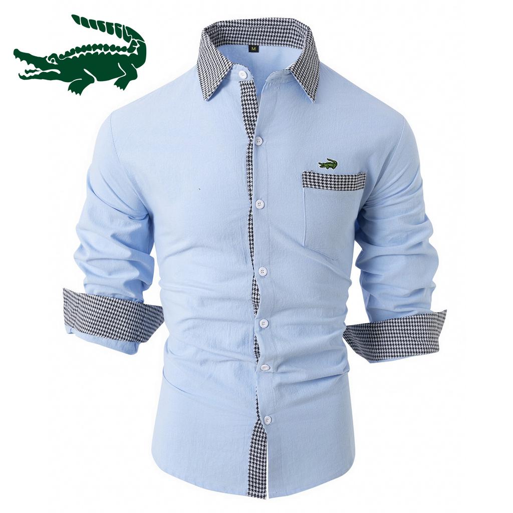 2024 Новая мужская рубашка из хлопка и льна в клетку в стиле пэчворк, мужская повседневная рубашка с длинными рукавами и вышивкой