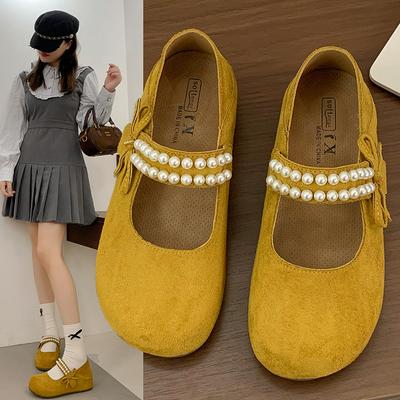 Мода 2025 НОВЫЕ Повседневные Одинарные Туфли с Жемчужным Узлом для Девочек Ретро Кожаные Туфли Весна Осень Новое Поступление Версия Универсальный