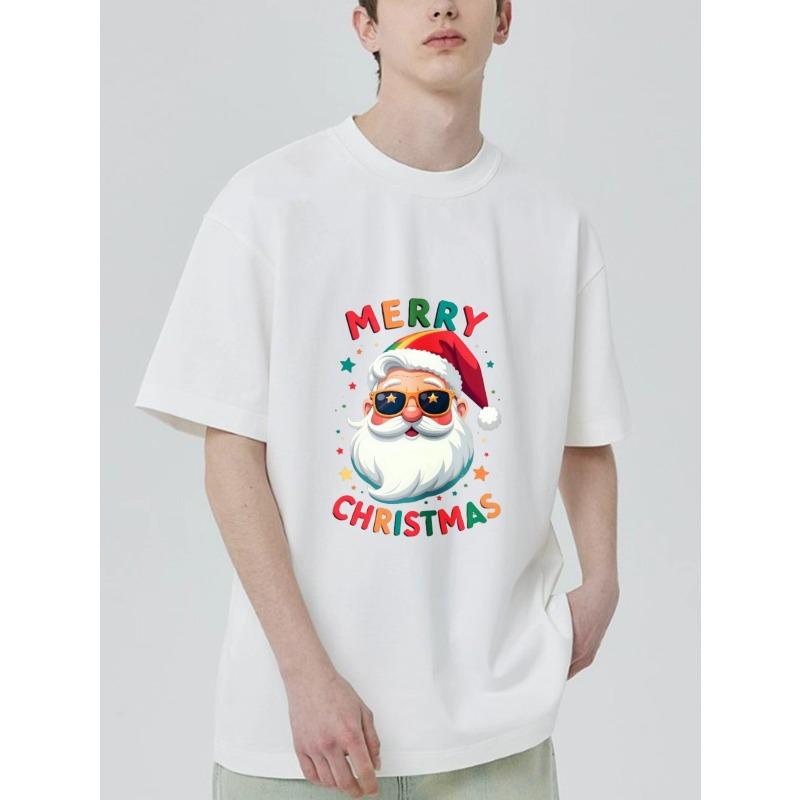 Christmas T-Shirt Black Santa Claus with Sunglasses and Merry Christmas Text Holiday Party Wear