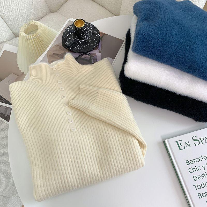 Трикотаж с полувысоким воротником, элегантные топы, женская мода, осень-зима, утолщенный внутренний свитер плюс флис, повседневный теплый пуловер