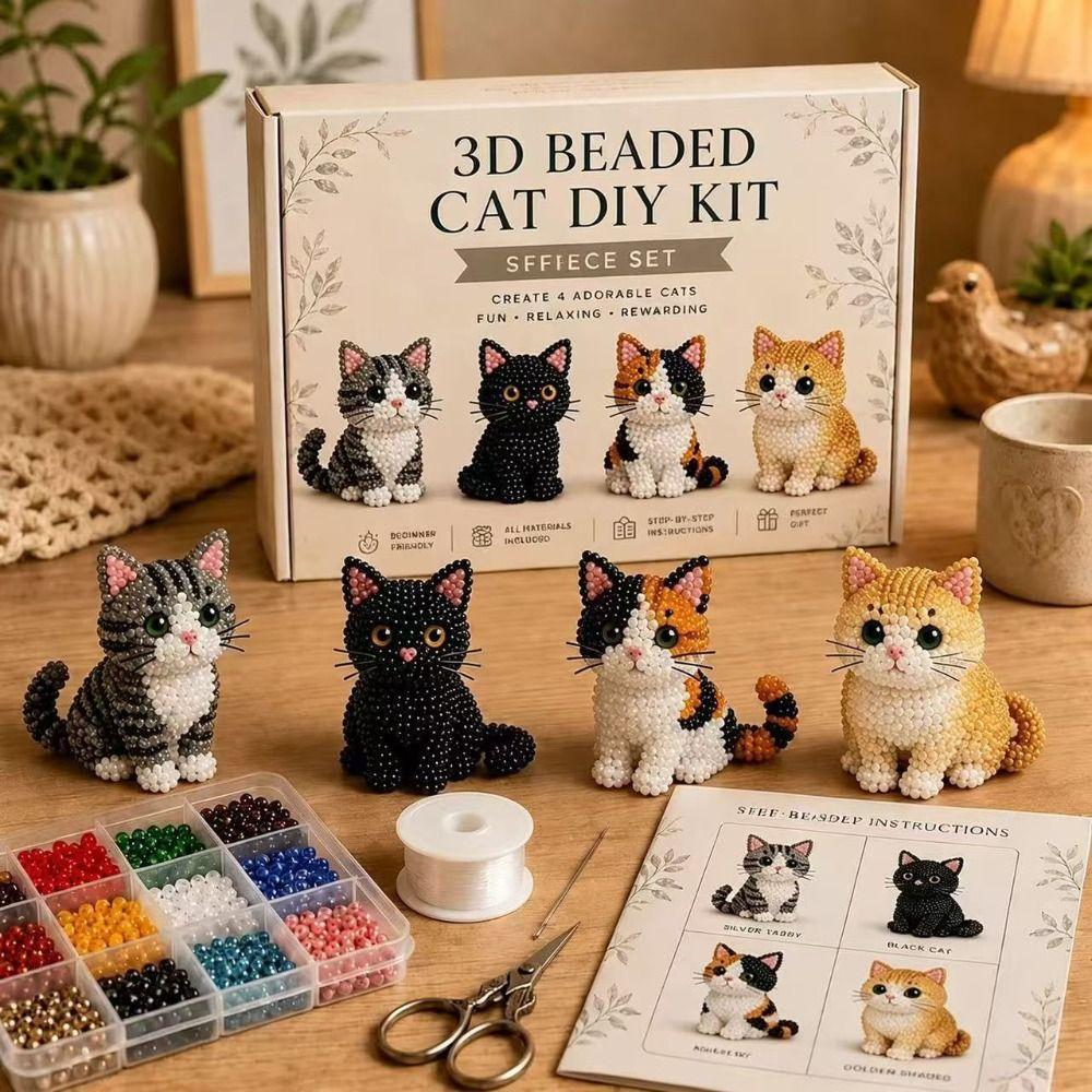Handmade 3D Bead Pet Keychain Making Kit Tiny Beadwork Art Craft Set for Kids