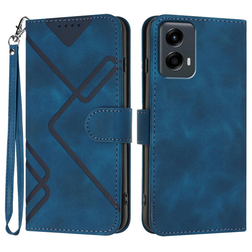 For Motorola Moto G Play 5G (2024)/Motorola Moto G 5G (2024) Wallet Case Line Imprinted PU Leather Phone Cover with Strap