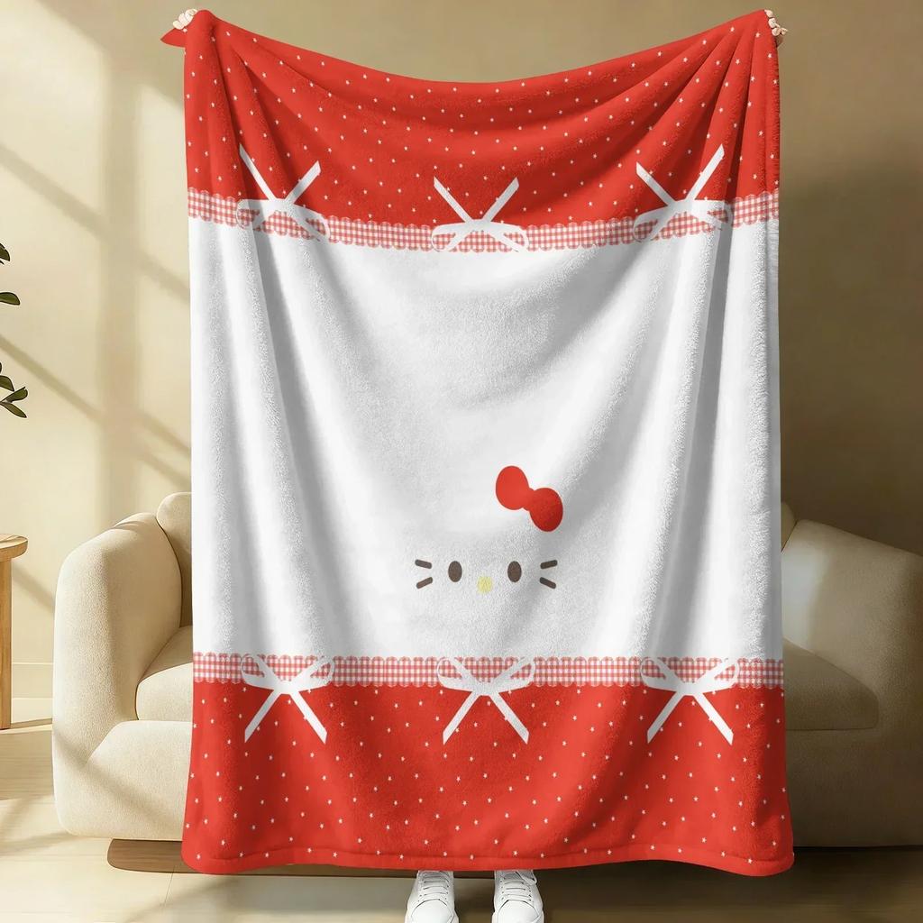 Sanrio Hello Kitty Plush Flannel Blanket Lightweight Throw Pink Gingham Apple Blanket Bed Sofa Cover School Office Nap Shawl