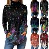 Women's Fashionable Loose-Fit High-Neck T-Shirt With Christmas Print Long-Sleeved Top