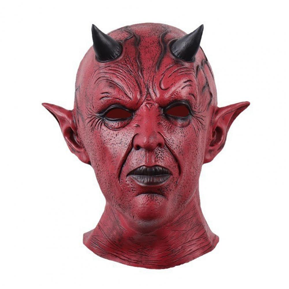 Devil Face Cushion Halloween Cosplay Prop Scary Horror Headgear with Horns Creepy Latex Party Costume Accessory