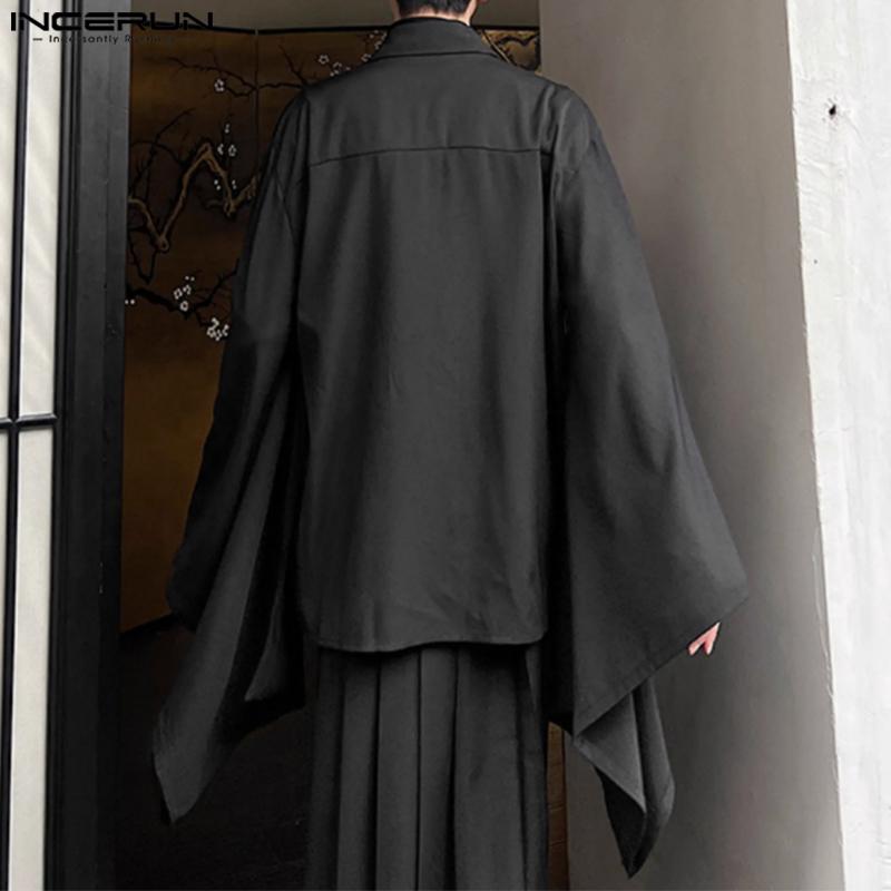 INCERUN Мужские готические винтажные свободные рубашки на пуговицах с рукавами «летучая мышь»