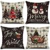Christmas Plaid Throw Pillow Cover With Snowman Tree Sleigh Living Room Sofa Holiday Decor