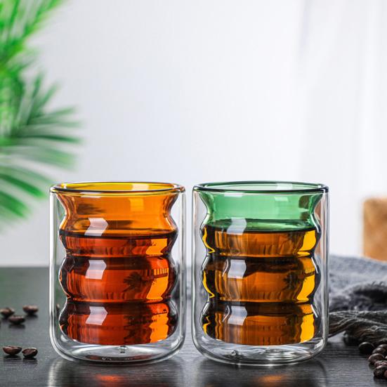 200ml Colored Thread Coffee Glass Cup Double Wall Insulated Wine Whisky Mug Sale Goods