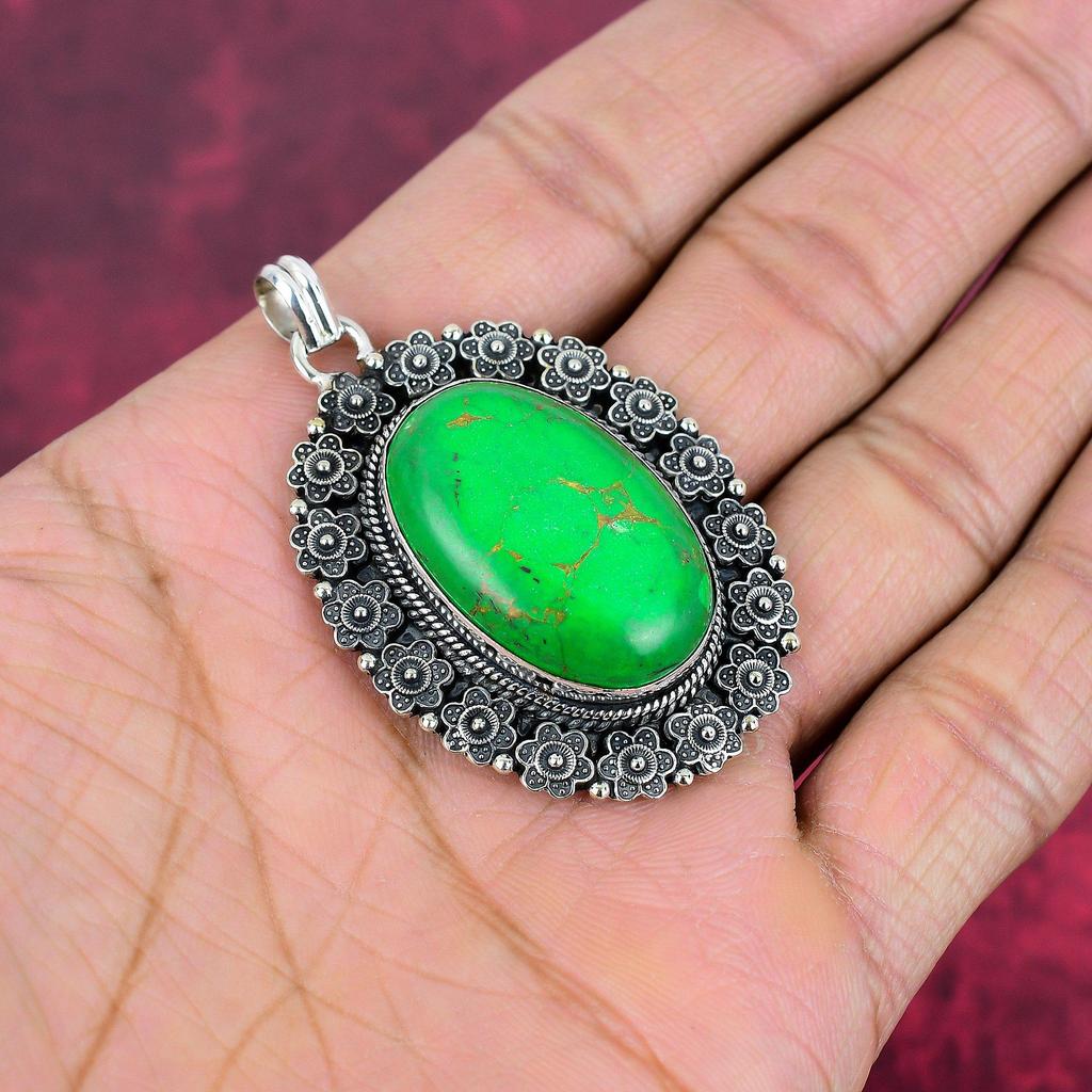 Кулон из зеленой меди и бирюзы, кулон из стерлингового серебра 925 пробы с драгоценными камнями, подвеска ручной работы, изумительное ювелирное украшение, подарок для нее