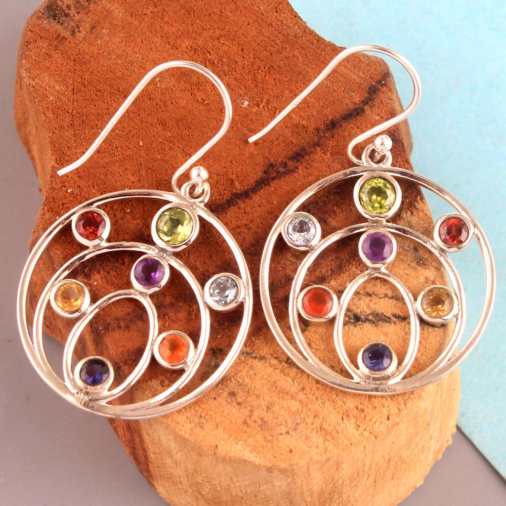 Серебряные подвески, серебряные серьги, 925 стерлингового серебра ювелирные изделия ручной работы, 7 камней серьги, ручная работа женские ювелирные изделия