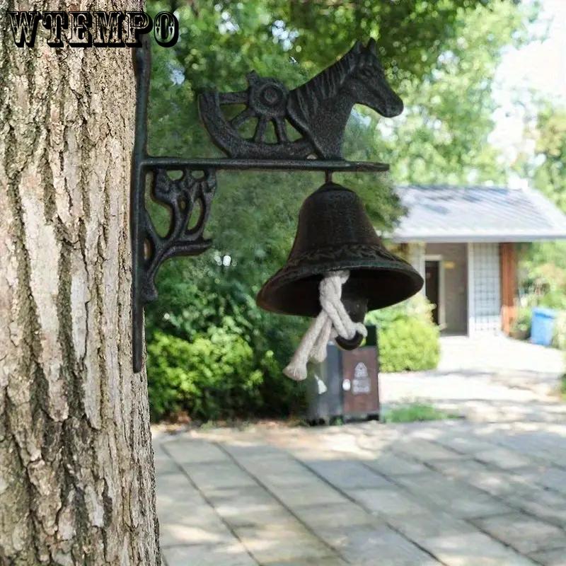 WTEMPO Iron Horse Head Shaped Doorbell Retro Hand-Cranked Decor Door Hanging Bell for Home Yard Garden Farm Housewarming Christmas Welcome Decoration