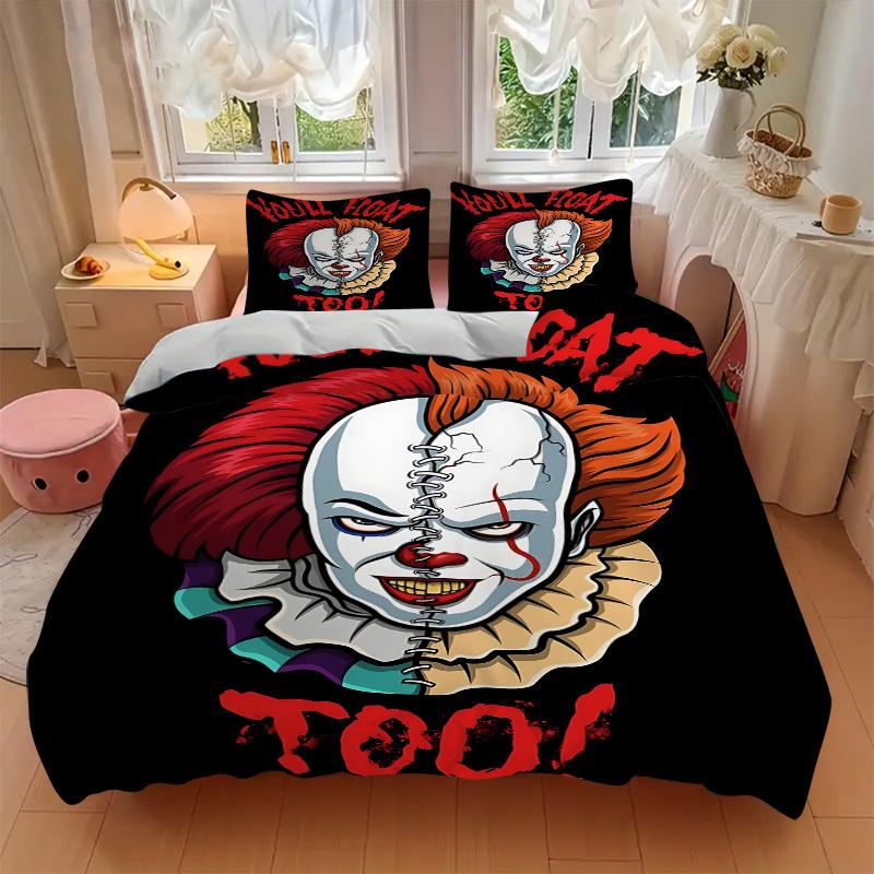3pcs Horror It "Clown" Bedding Set, Soft Polyester Duvet Cover and Pillowcases Machine Washable Seasons all suitable 03
