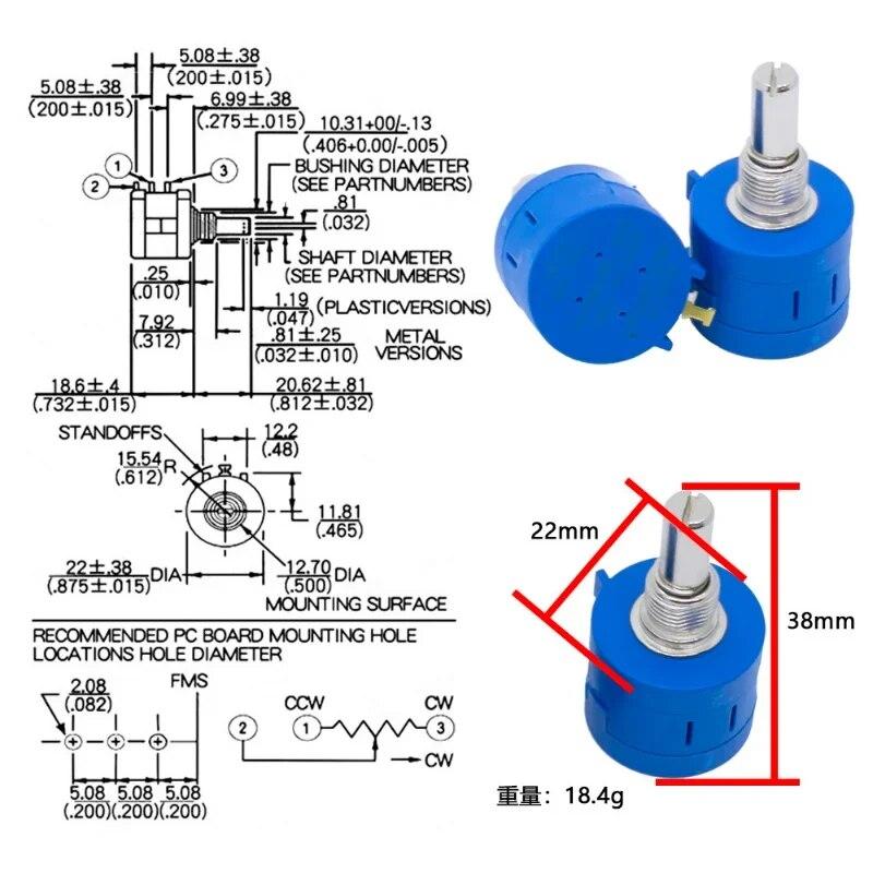 3590S-2-103L Потенциометр 1K, 2K, 5K, 10K, 20K, 50K, 100K, европейский прецизионный многооборотный потенциометр, 10-оборотный регулируемый резистор