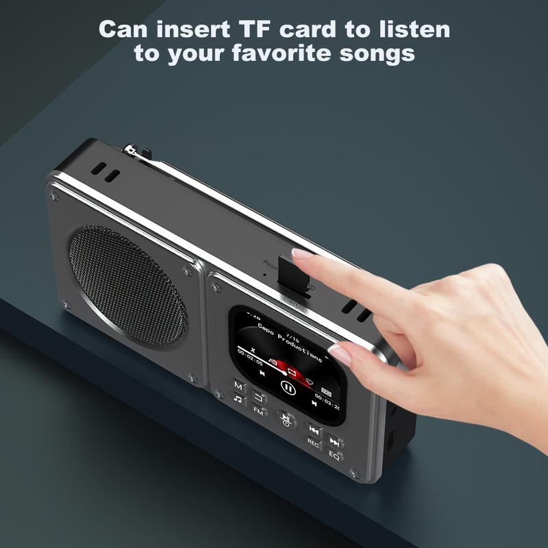 Портативный FM-радио MP3 Беспроводной BT5.4 Bluetooth-динамик с ЖК-экраном Часы Тексты песен Дисплей Антенна AUX вход, TF карта, видео