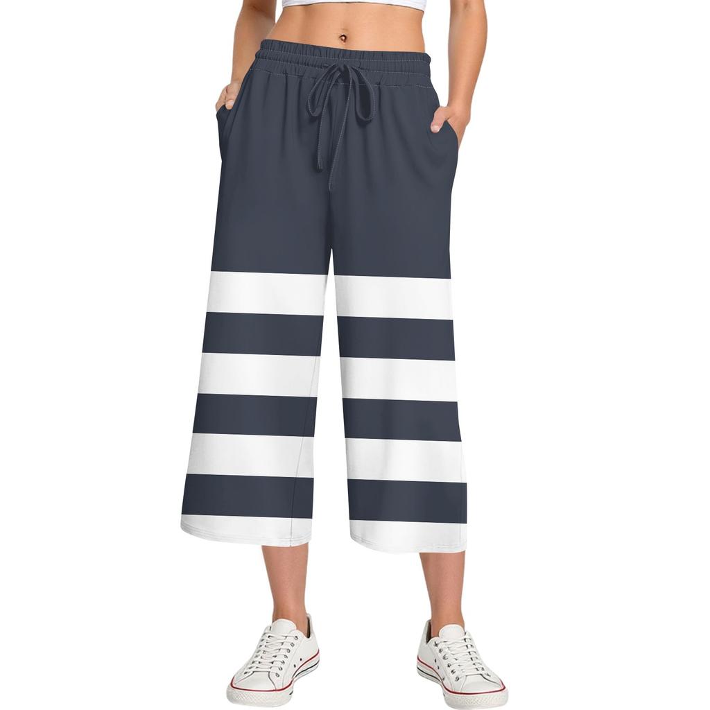 Женские летние повседневные спортивные брюки с высокой талией и принтом, укороченные брюки свободного покроя