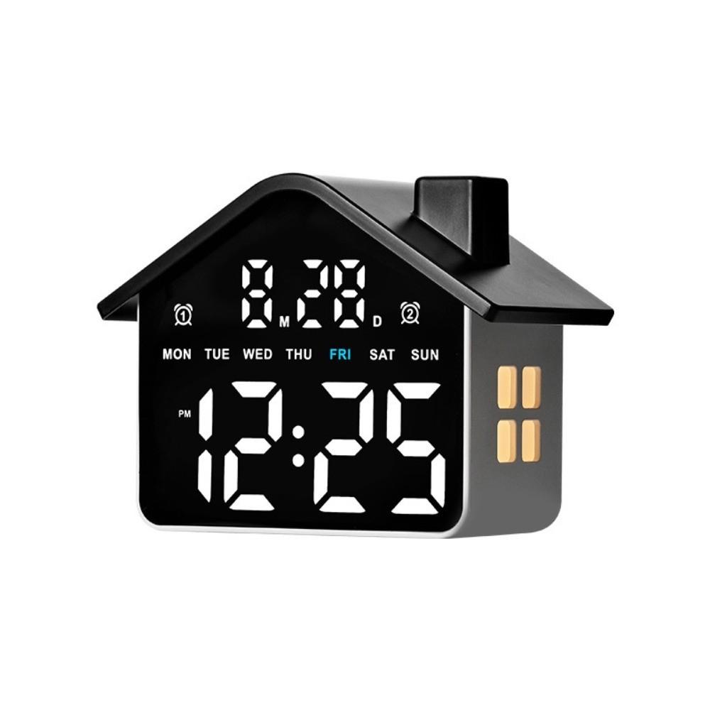 House-shaped LED Digital Alarm Clock with Night Light Brightness Adjustment 12/24H Alarm Clock Date Week Table Clock for Bedroom