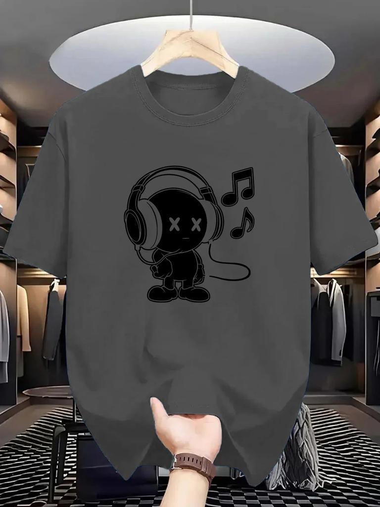 Летняя мужская повседневная футболка свободного кроя больших размеров из 100% хлопка с принтом на музыкальную тематику, удобная спортивная футболка с круглым вырезом и короткими рукавами