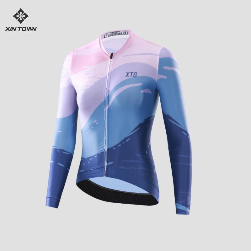 Womens Long Sleeve Cycling Jersey Moisture Wicking Road Bike Top