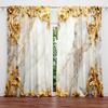 2pcs Gold Inlaid Marble Printed Curtain for Home Decor - Rod Pocket Window Treatment for Bedroom, Office, Kitchen, Living Room,