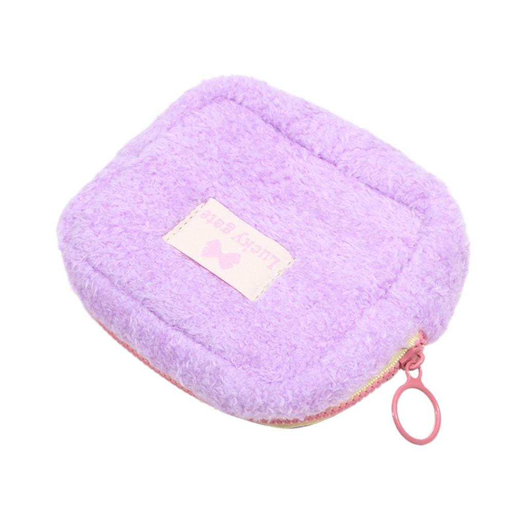 Однотонный плюшевый мини-кошелек для монет, милый кошелек для девочек, косметичка, помада, квадратные сумки-клатчи на молнии, портативный чехол для наушников