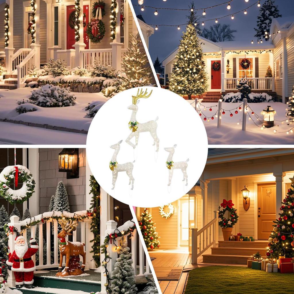 Christmas Lawn Stakes Decorations 3 Pieces Weatherproof LED Insertion Light Up Reindeer Outdoor Christmas Decor For Family Home