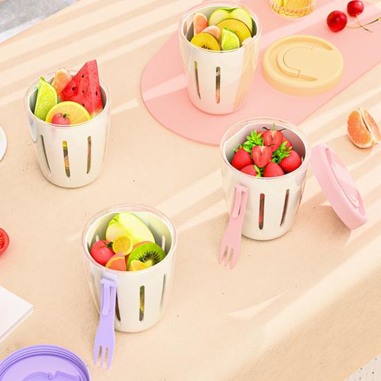 Двухслойный салатник, переносной контейнер для фруктов с вилкой, герметичная герметичная коробка для еды для пикника на открытом воздухе и путешествий