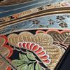 Used H-752 Fukuro Obi Pure Silk Six Strings Gold Thread Foil Streamline Butterfly Pine Chrysanthemum Flower Pattern