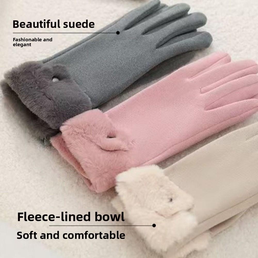 Velvet Winter Gloves Windproof Women Mittens All-Match Plush Gloves  Outdoor