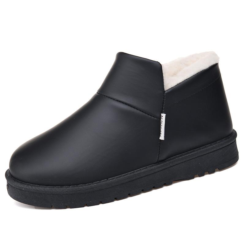 Зимние женские утепленные короткие ботинки на флисовой подкладке, модные повседневные сноубутсы слипоны, удобная обувь на плоской подошве для женщин среднего и пожилого возраста