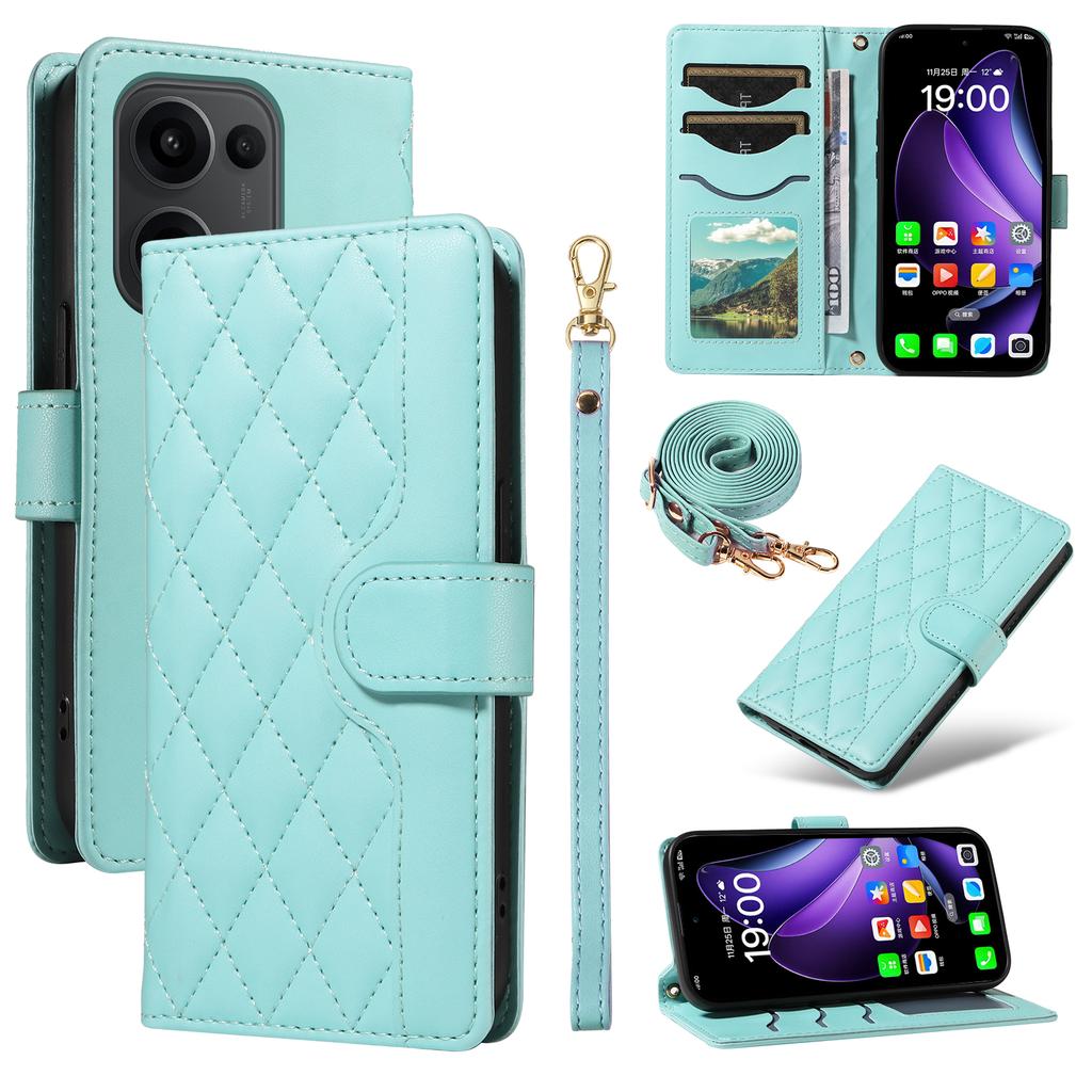 Для Oppo Reno13 5G (Глобальный) Чехол-кошелек Ромбовидный кожаный чехол для телефона с ремешком