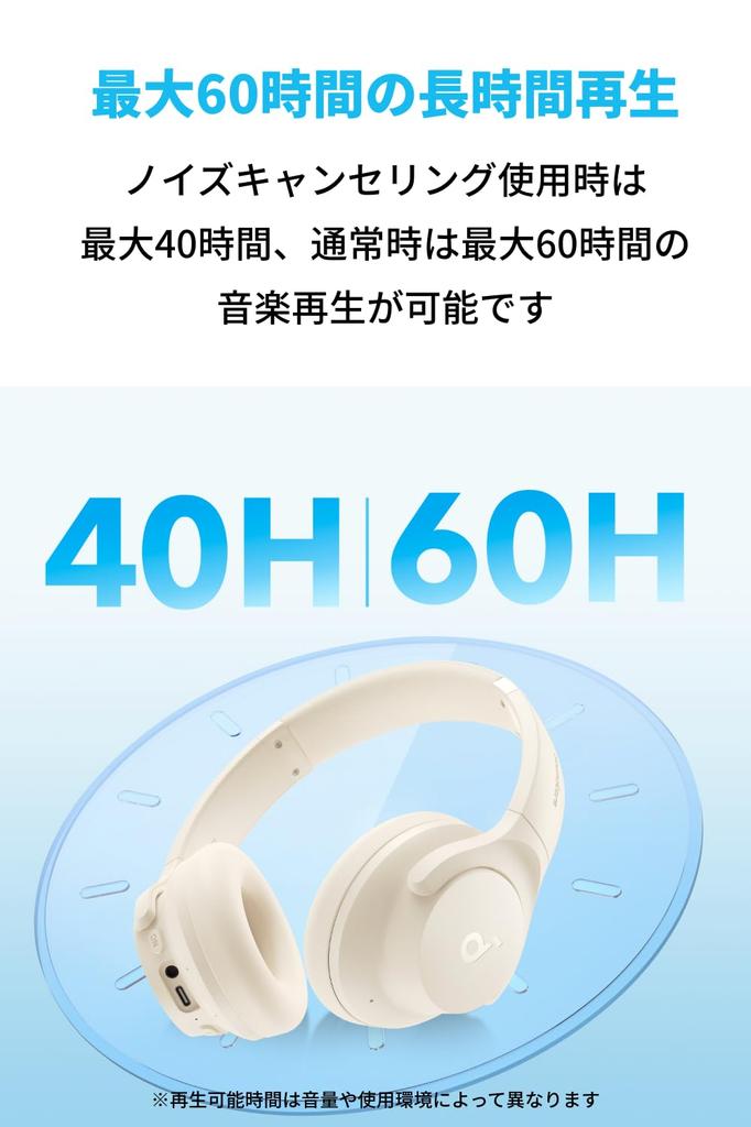 Anker Soundcore Q20i Wireless Hybrid Active Noise Resolution Compatible Sound Capture Time Music Playback for Up To 60 App Compatible White (Bluetooth