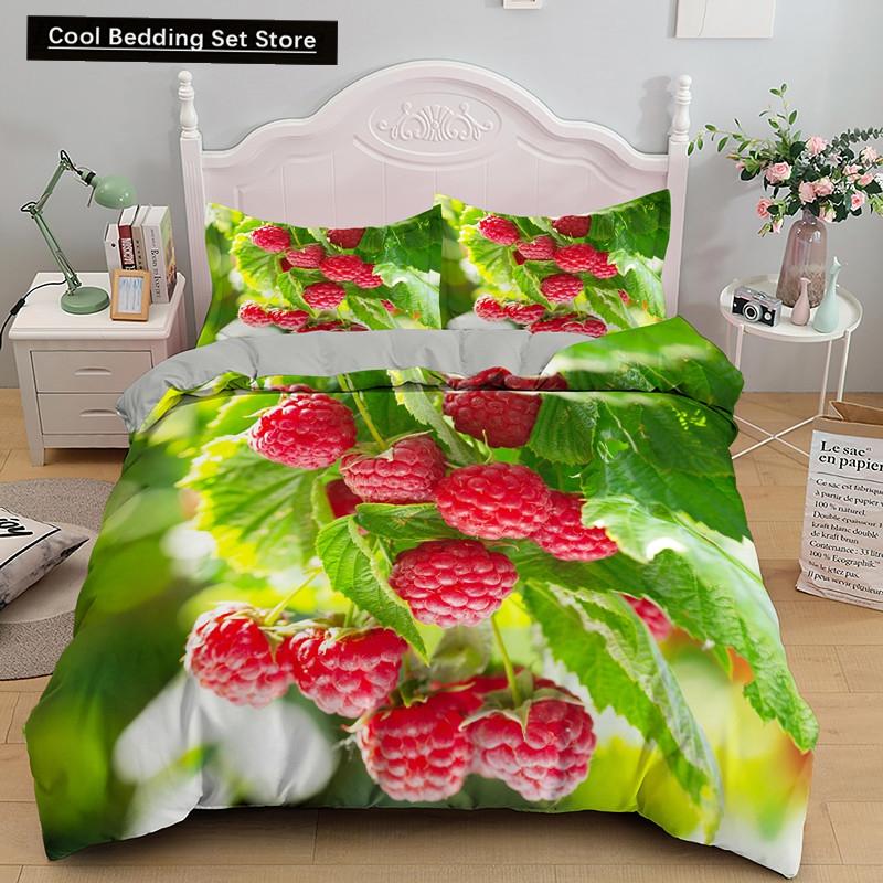 Пододеяльник с фруктовым малиновым принтом King Queen Double Size 3D Grapefruit Blueberry Мягкий комплект постельного белья 2/3 шт. Полиэстеровый пододеяльник
