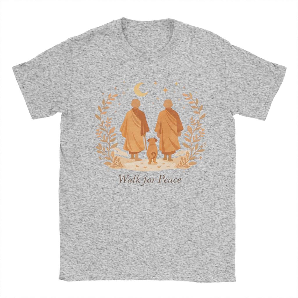 Unisex Womens TShirts Zen Art Walk for Peace Monks with Aloka Dog Fun Cotton Tees Short Sleeve T Shirt Tops Gift Idea