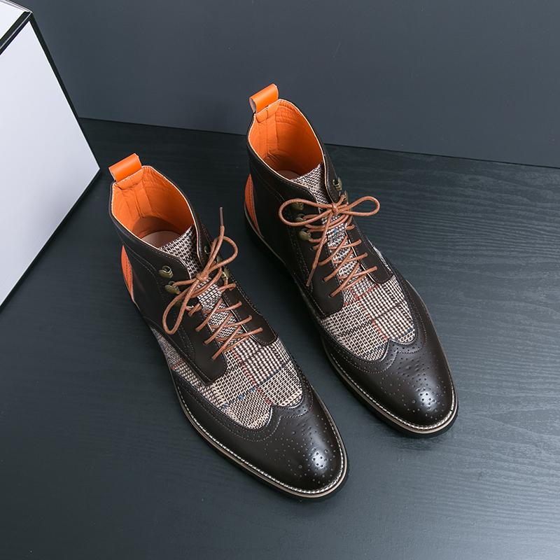 Мужские повседневные кожаные туфли с высоким верхом, горячая распродажа, классические мужские ботильоны, британский стиль, деловые туфли-броги, базовые ботинки для отдыха и прогулок