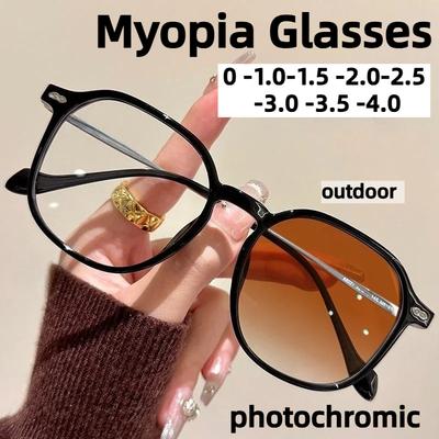 Нейтральные модные фотохромные очки для близоруких с большой оправой, меняющие цвет, с защитой от синего света для женщин