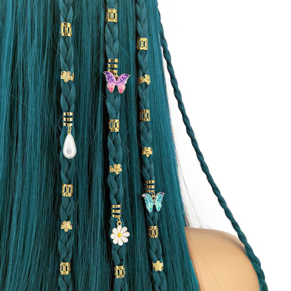 34pcs Dread Locks Hollow Out Hair Ring Butterfly Hair Braid Tubes Gold Dreadlocks Beads  Women