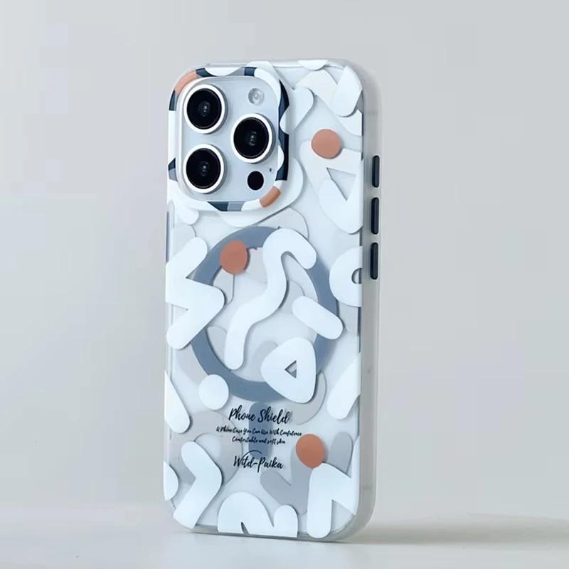Геометрический Граффити Чехол для Телефона MagSafe Для iPhone 12 13 14 15 16 Pro Max Plus Магнитная Беспроводная Зарядка Жесткий Ударопрочный Чехол