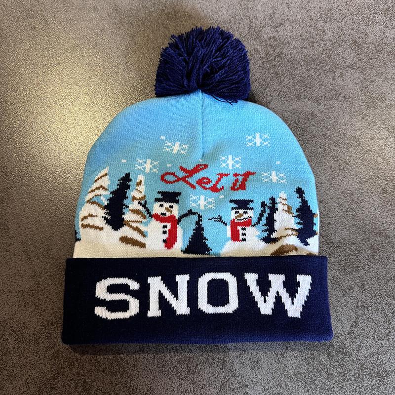 Милый лось снеговик Санта Клаус узор Рождественская тема Теплая вязаная шапка для взрослых Теплая зимняя праздничная мода