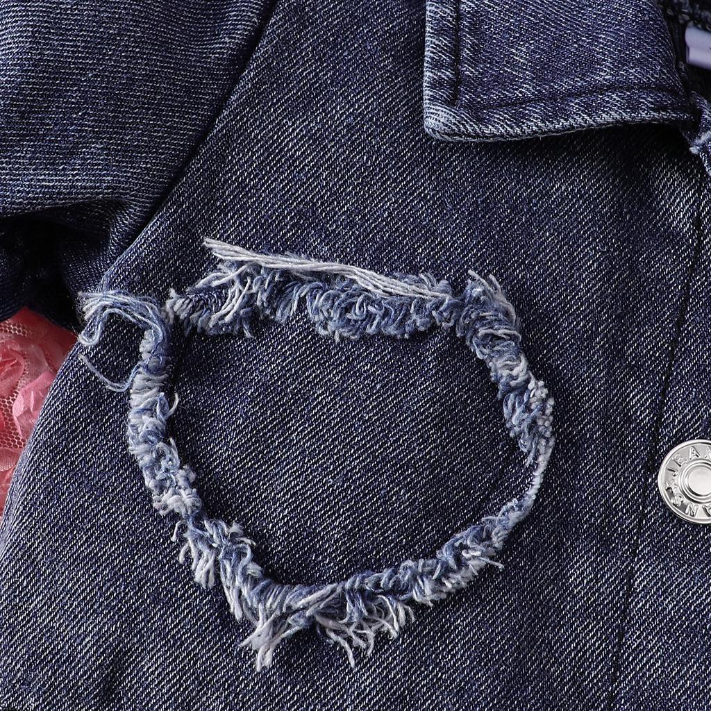 Милый костюм для девочки Летний костюм для девочки 6 месяцев-3 лет Джинсовая короткая куртка + сетчатая юбка-пачка на шее